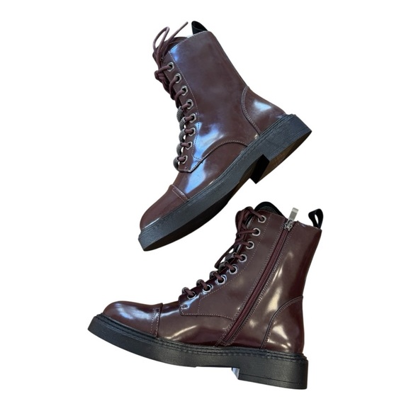 DKNY Malaya Lace-Up Combat Booties in Bourdeaux NWOB - Picture 3 of 10